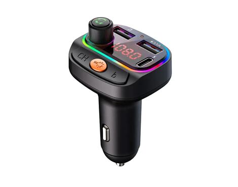 FM transmiter C15 USB, PD, QC 3.0 Bluetooth 5.0, RGB, Handsfree slušalica crni.