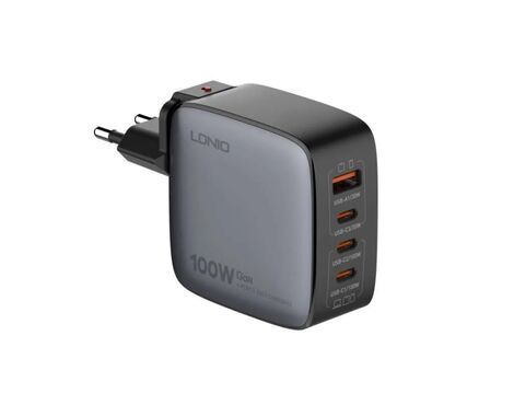 Kucni punjac sa adapterima LDNIO Q408 GaN PPS QC3.0 (30W), 3xPD3.0 (100W), 100W Max, a Type C na Type C kablom crni.