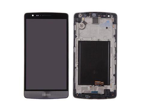 LCD displej (ekran) - LG G3/D855+touch screen sivi+frame+vibro+zvucnik+hf konektor SPO SH.