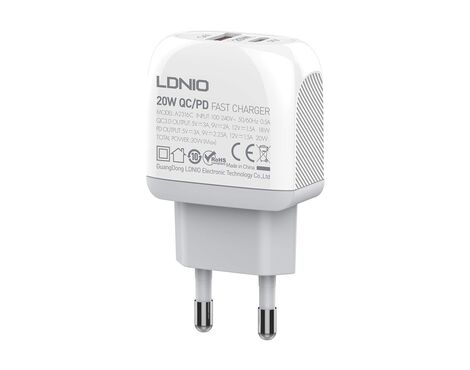 Kucni punjac LDNIO A2316C QC3.0 18W, PD 20W Type-C na Type-C beli (MS).