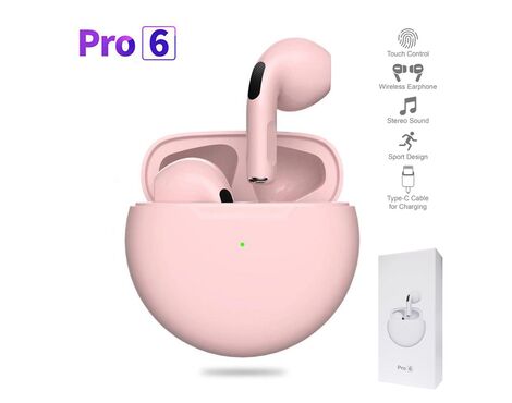 Bluetooth slusalice Airpods Pro6 roze HQ.