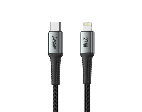 USB data kabl Superior SU-K101 pleteni 27W 3A Type C na Lightning 1m crni (MS).