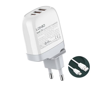 Kucni punjac LDNIO A3511Q PD, QC4+, QC3.0, PPS, 65W USB na Lightning.