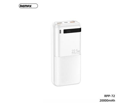 Univerzalna Back Up Baterija REMAX Piloteer Series RPP-72 20W+22.5W Fast Charging 20000mAh beli.