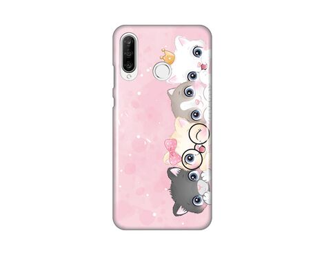 Silikonska futrola PRINT Skin - Huawei P30 Lite Pink cats.