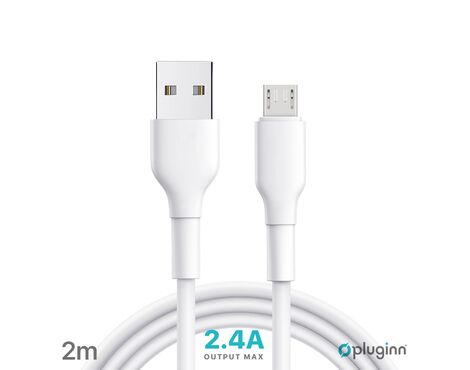 Data Kabl Pluginn PI-AmB 2.4A USB na micro USB beli 2m.