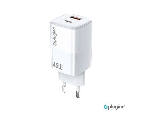 Kucni punjac Pluginn PI-D74-45w, GaN, QC3.0, PD3.0, PPS, USB 19W, PD 45W beli CE.