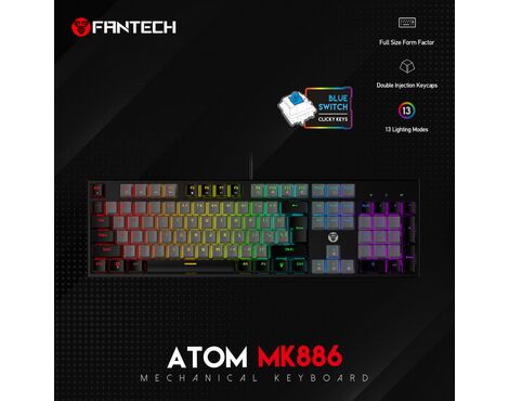 Tastatura Mehanicka Gaming Fantech MK886 RGB Atom siva (Blue switch).