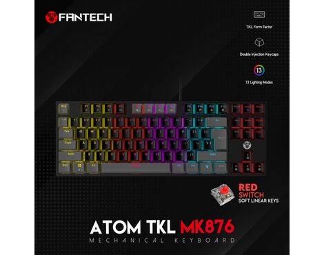 Tastatura Mehanicka Gaming Fantech MK876 RGB Atom TKL crna (Red switch).