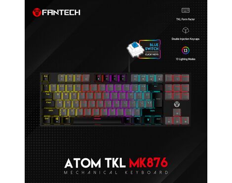 Tastatura Mehanicka Gaming Fantech MK876 RGB Atom TKL siva (Blue switch).