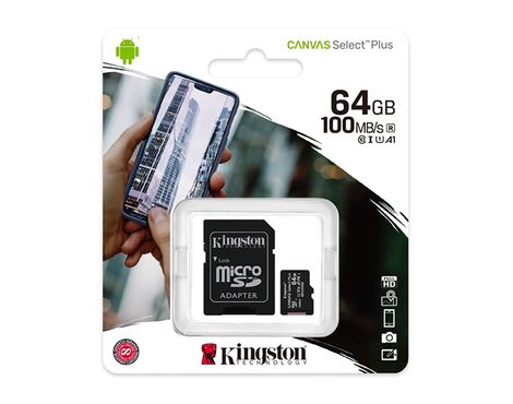 Memorijska kartica Kingston Select Plus Micro SD 64GB Class 10 UHS U1 100MB/s + SD adapter (MS).