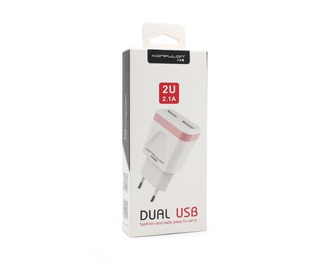 Kucni punjac KONFULON C31+S05 2xUSB 5V 2.1A sa iPhone lightning kablom beli.