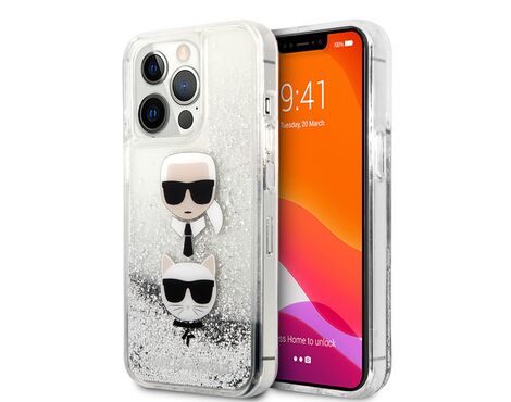 Futrola Karl Lagerfeld Hc Liquid Glitter 2 Heads - iPhone 14 Pro srebrna (KLHCP14LKICGLS).