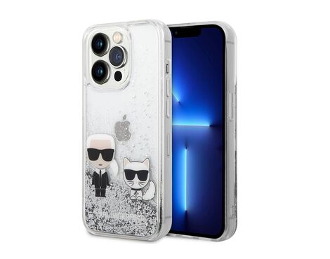 Futrola Karl Lagerfeld Hc Liquid Glitter Karl&Choupette - iPhone 14 Pro srebrna (KLHCP14LGKCS).