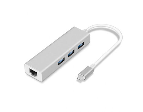 Adapter Type C na 3 USB 3.0 + RJ45 Gb JWD-T5 srebrni.