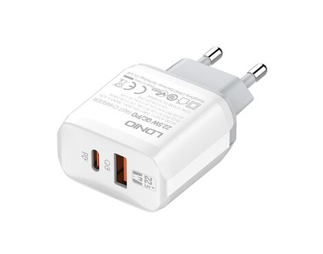 Kucni punjac LDNIO A2421C 22.5W PD + Fast Charger sa Type C na iPhone lightning kablom beli.