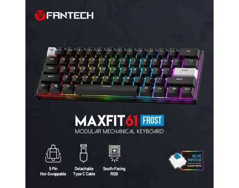 Tastatura Mehanicka Gaming Fantech MK857 RGB Maxfit61 FROST crna (Blue switch).