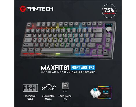 Tastatura Mehanicka Gaming Fantech MK910 RGB PBT Maxfit81 Frost Wireless crna (blue switch).