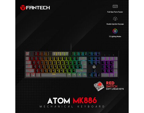 Tastatura Mehanicka Gaming Fantech MK886 RGB Atom crna (Red switch).