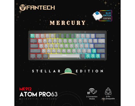 Tastatura Mehanicka Gaming Fantech MK912 RGB Atom PRO63 Wireless Mercury (blue switch).