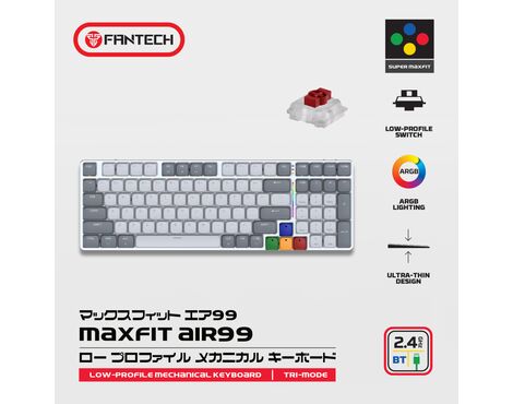 Tastatura Mehanicka Gaming Fantech MK916 RGB Maxfit AIR99 Wireless grey (red switch).