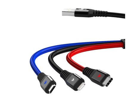 Data kabl KONFULON DC08, 2.4A, 3u1 USB na micro, lightning, Type C 1.2m.