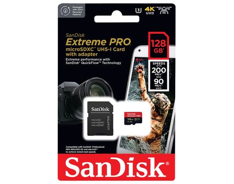 Memorijska kartica SanDisk SDHC 128GB Micro Extreme Pro 200MB/s A2 C10 UHS-I U3 V30+adapter.