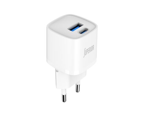 Kuciste punjaca Superior SU-P104 30W GaN Super Fast USB A QC3.0+Type C belo (MS).