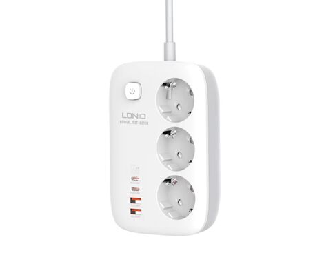 Produzni kabl LDNIO SE3436 3250W EU 3 uticnice + 2xUSB QC 60W, 2xPD 65W, PPS, GaN 2m beli.