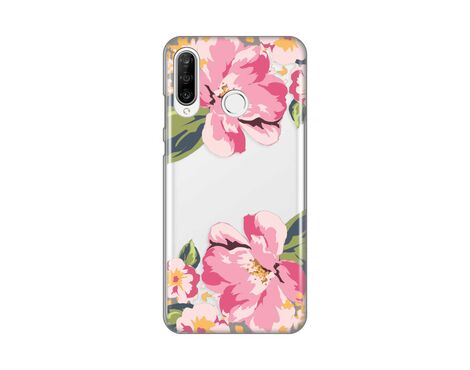 Silikonska futrola PRINT Skin - Huawei P30 Lite Pink Flowers.