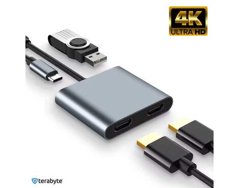 Adapter Terabyte Type C na HDMIx2 PD USB3.0 4 u 1.