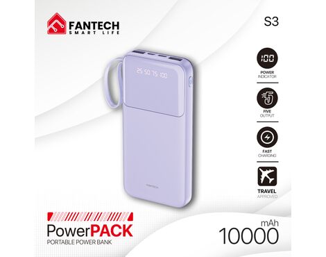 Univerzalna Back Up Baterija Prenosiva baterija Fantech S3 10000mAh, 10W ljubicasti.