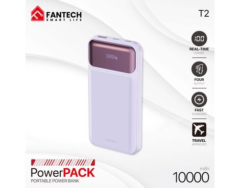 Univerzalna Back Up Baterija Prenosiva baterija Fantech T2 10000mAh QC, PD, 22.5W ljubicasti.