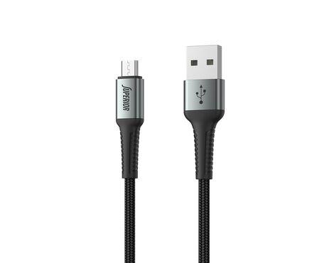 USB data kabl Superior SU-K104 pleteni Fast 12W 2.4A USB A na Micro 1m crni (MS).