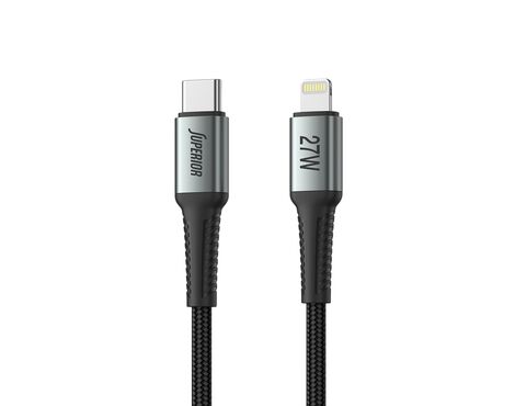 USB data kabl Superior SU-K101 pleteni 27W 3A Type-C na Lightning 1m crni (MS).