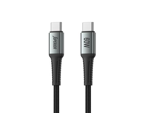 USB data kabl Superior SU-K102 pleteni Fast 60W 3A Type-C na Type-C 1m crni (MS).