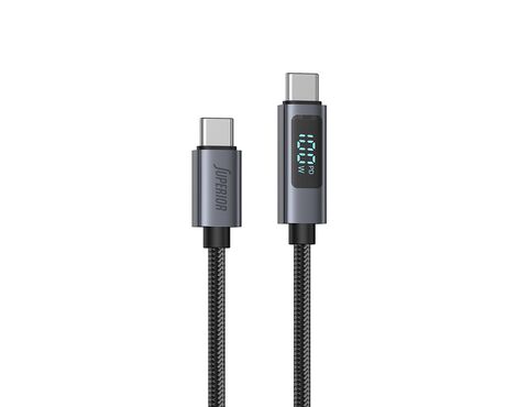 USB data kabl Superior SU-K107 pleteni 5A 100W Type-C na Type-C sa LED ekranom 1m crni (MS).