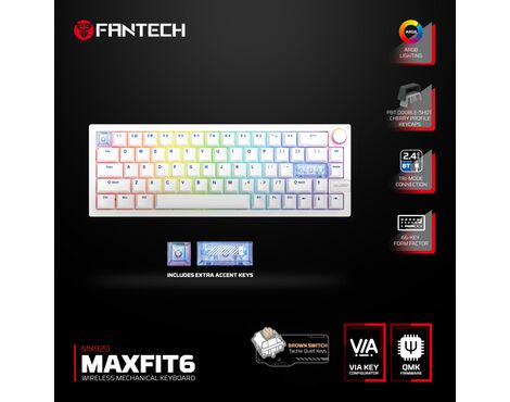 Tastatura Mehanicka Gaming Fantech MK920 RGB Maxfit 6 Wireless bela (Brown switch).