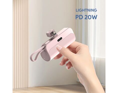 Univerzalna Back Up Baterija prenosiva baterija privezak 5000mAh lightning roze.