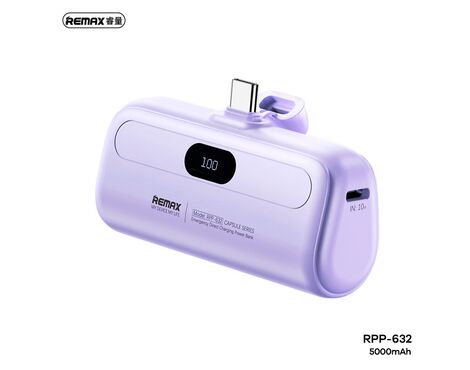 Univerzalna Back Up Baterija prenosiva baterija REMAX Capsule series RPP-632 2A Type C 5000mAh ljubicasta.