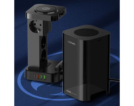 Produzni kabl LDNIO SEW4485 2500W EU 4 uticnice + 3xUSB QC PD 30W, Wireless 15W, PPS, Tajmer 2m crni.