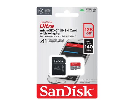 Memorijska kartica SanDisk SDXC 128GB Ultra Micro 140MB/s A1 Class 10 UHS-I + Adapter.