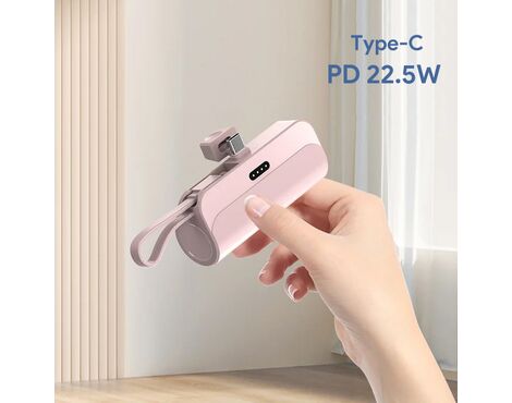 Univerzalna Back Up Baterija prenosiva baterija privezak 5000mAh Type C roze.