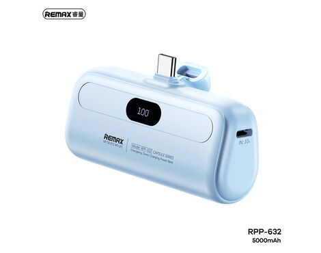 Univerzalna Back Up Baterija prenosiva baterija REMAX Capsule series RPP-632 2A Type C 5000mAh plava.