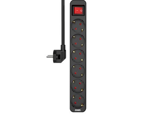 Produzni kabl sa prenaponskom zastitom/ prekidac/indikator 6 uticnice 3m Max MPS-306SOPB-3M Crni.