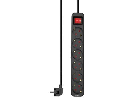 Produzni kabl sa prekidacem 6 uticnice 3m Max MPS-106SB-3M Crni.