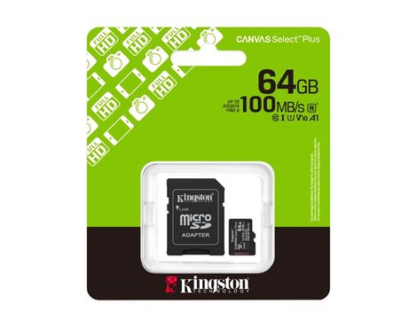 Memorijska kartica Kingston Select Plus Micro SD 64GB Class 10 UHS U1 / V10 150MB/s + SD adapter (MS).