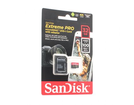 Memorijska Kartica SanDisk SDHC 32GB Micro Extreme Pro 100MB/s C10 V30 U3+SD adaperom.