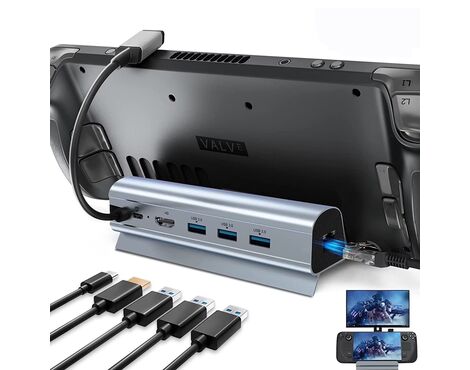Adapter Type C JWD-TC58 na LAN, PD, HDMI, 3x USB 3.0 6 u 1 sivi.