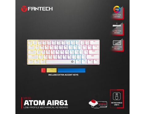 Tastatura Mehanicka Gaming Fantech MK311 RGB Atom AIR 61 bela (red switch).